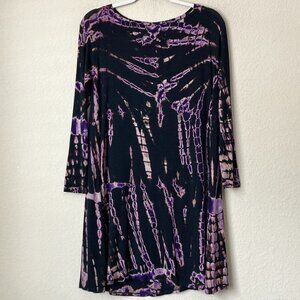American Twist Boho Tie Dye Print Soft Stretch Jersey Knit Mini Dress